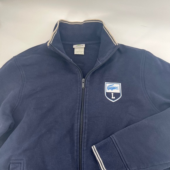 Lacoste Men's Navy Blue Track Jacket Crest Logo Slim Fit Size 6 - Picture 5 of 9